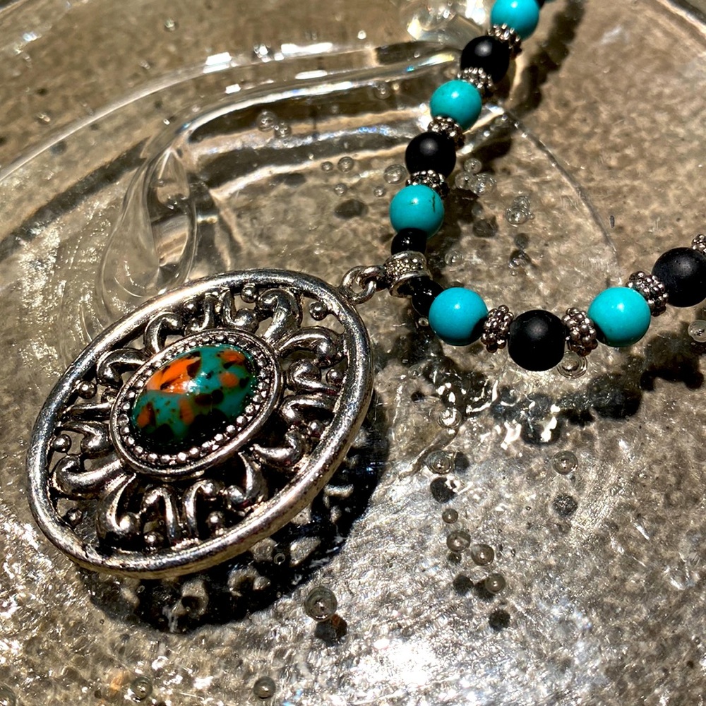 3/$19 NAPIER Statement Necklace ~ Choker Length ~ Turquoise/ Silver/ Black
